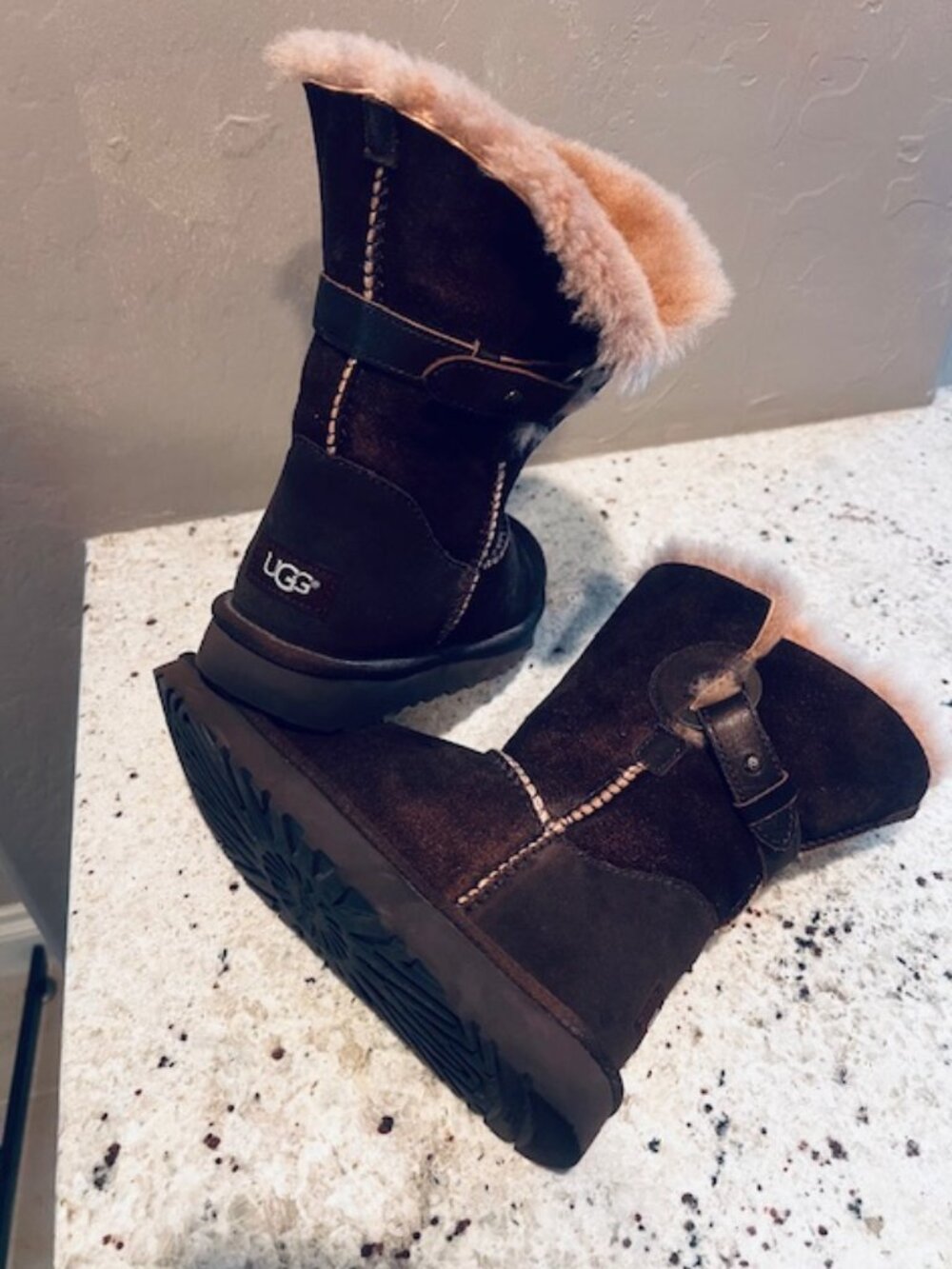 Chocolate Suede UGG Nash Buckle Boots size 7